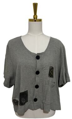 Blue Fish Clothing Vintage Patchwork Boxy Button Front Top Gray Size 2 Lagenlook